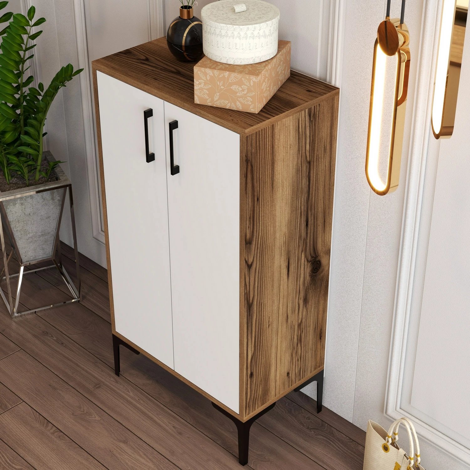 Dollap për këpucë Hanah Home, Prag, ngjyrë arrë dhe e bardhë