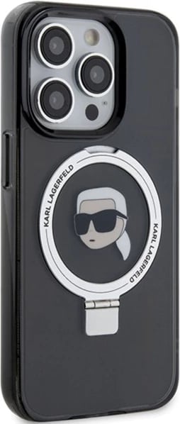 Mbështjellës Karl Lagerfeld KLHMP15LHMRSKHK për iPhone 15 Pro 6.1", hardcase, me unazë MagSafe, zi