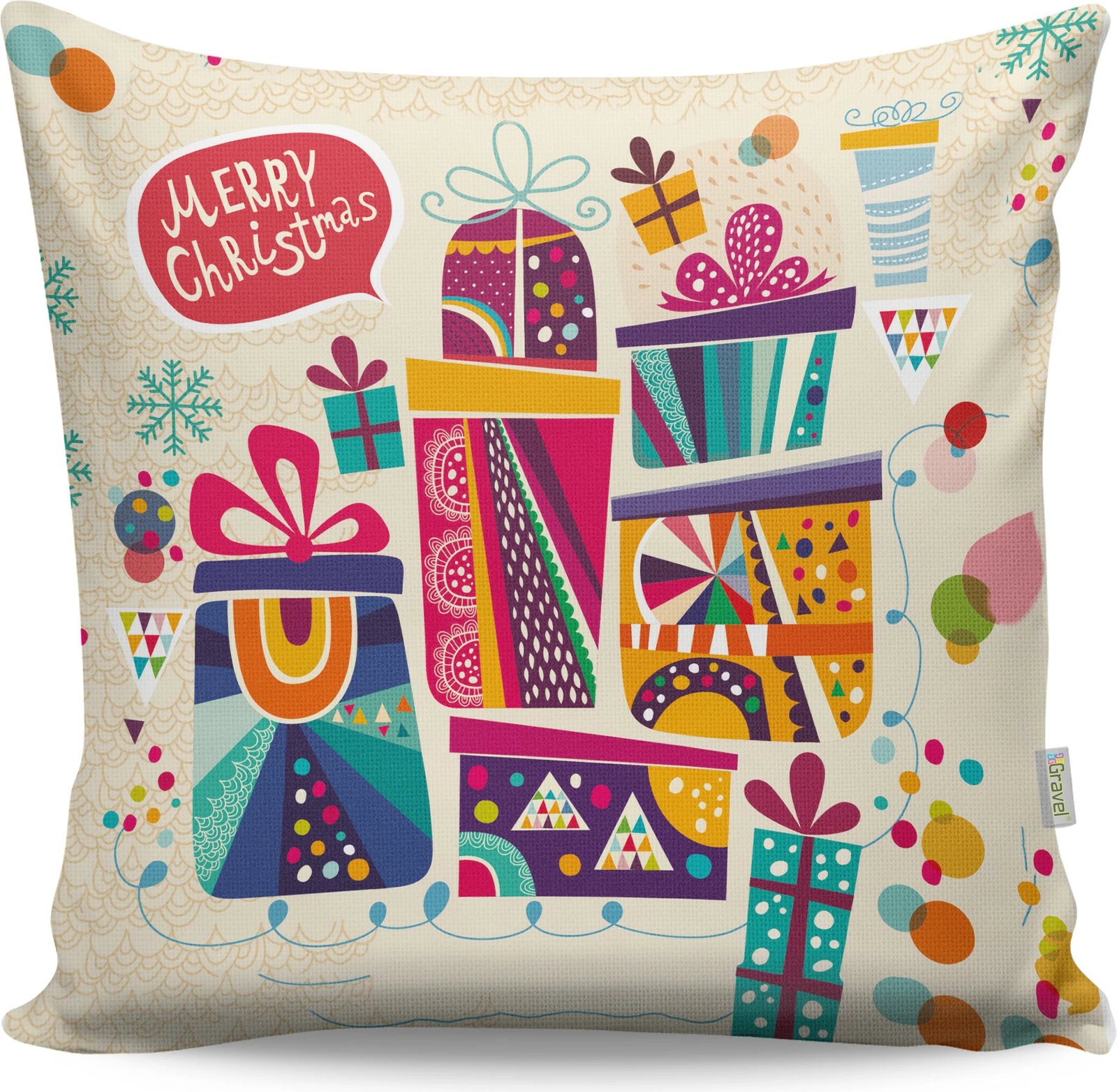 Jastëk dekorativ multingjyrësh, motiv Krishtlindjesh, Evila Originals, A12947, 43x43cm