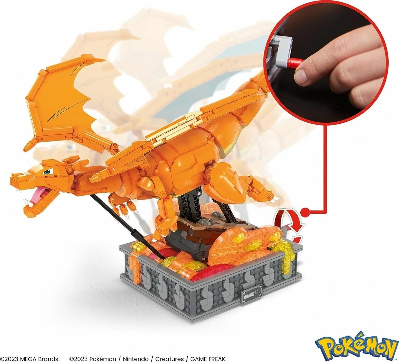 Set ndërtimi Mega Bloks Pokémon Mechanical Charizard HMW05, ekstra i madh, 1664 pjesë, portokalli