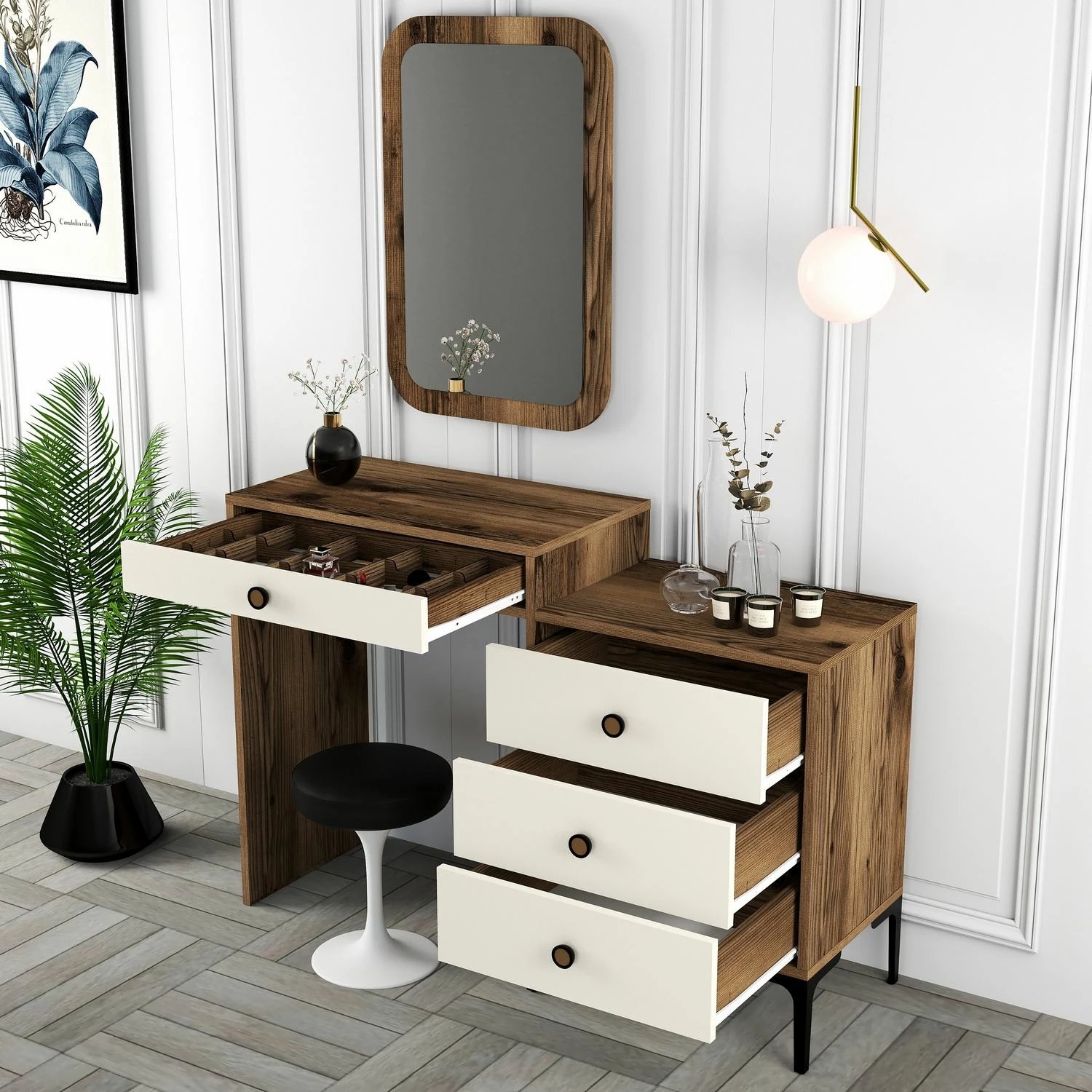 Tavolinë grimi Hanah Home, Lizbon 547, ngjyrë arre dhe krem