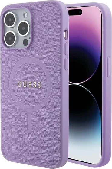 Mbështjellës Guess GUHMP15XPSAHMCU për iPhone 15 Pro Max 6.7", Saffiano MagSafe, vjollcë