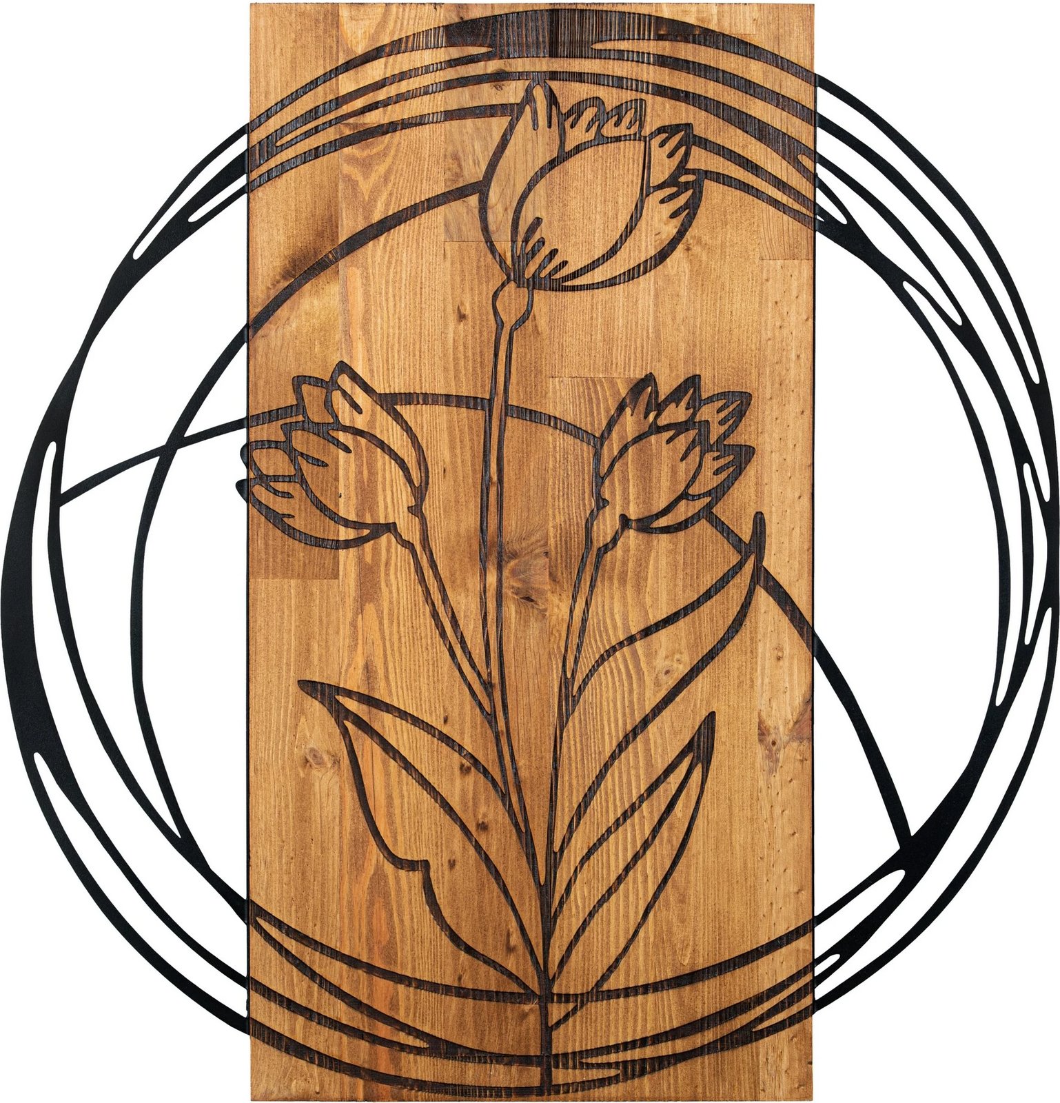 Aksesor dekorativ për mur, dru dhe metal, tulipan, Wallity