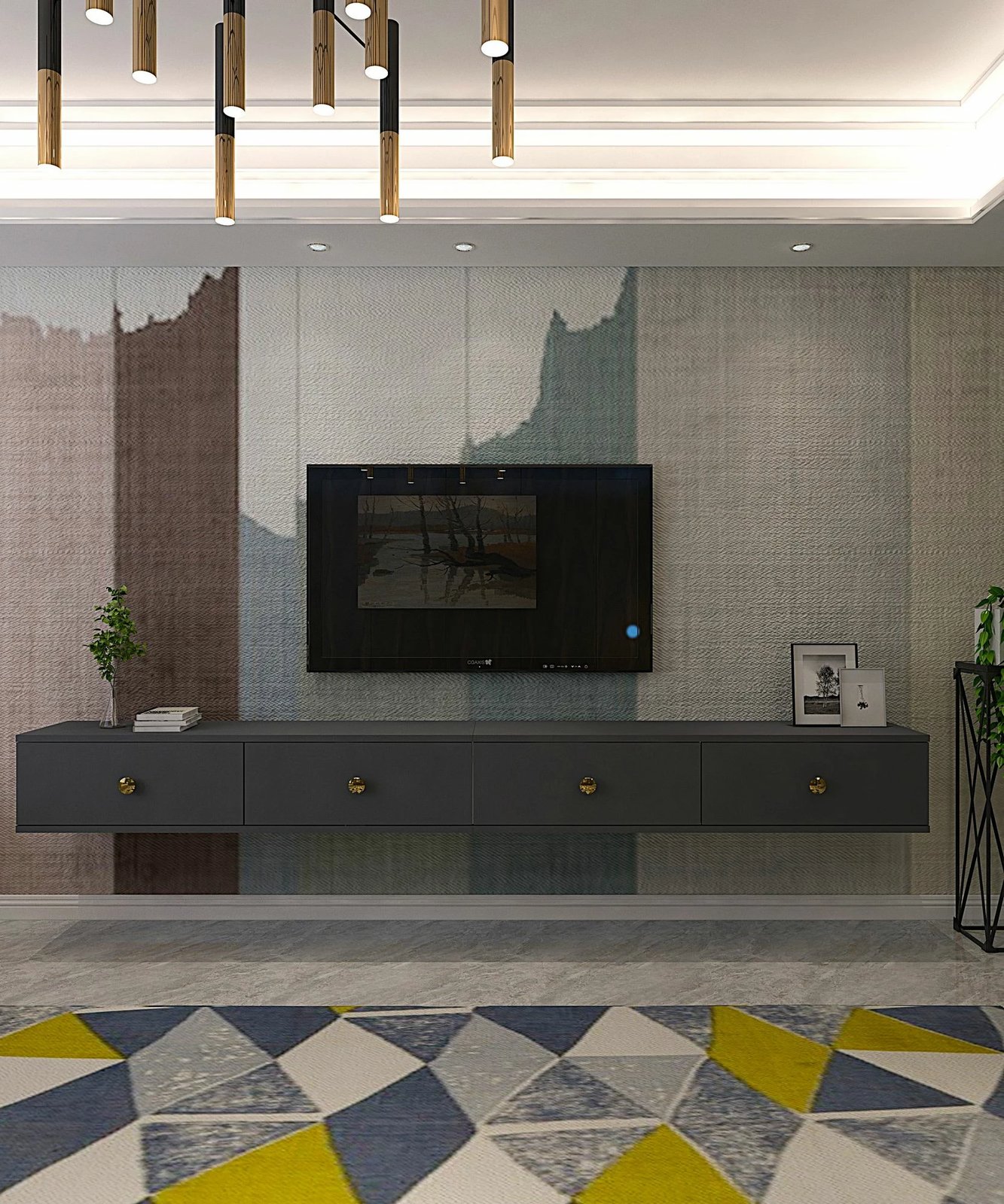 Komodë TV Zuzu Double, ngjyrë antracit, Skye Decor