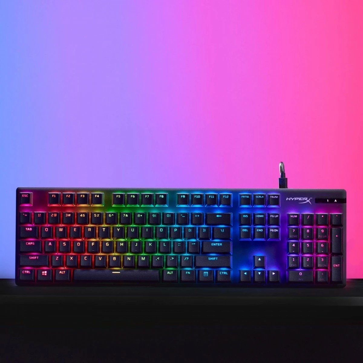 Tastierë mekanike gaming HyperX Alloy Origins PBT HX Red 639N3AA#ABA me ndriçim RGB, QWERTY English (US), USB, kabllo e shkëputshme, e zezë