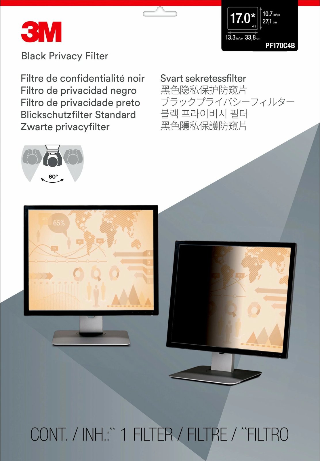 Filter privatësie 3M për monitor 17in, 5:4, ngjyrë e zezë
