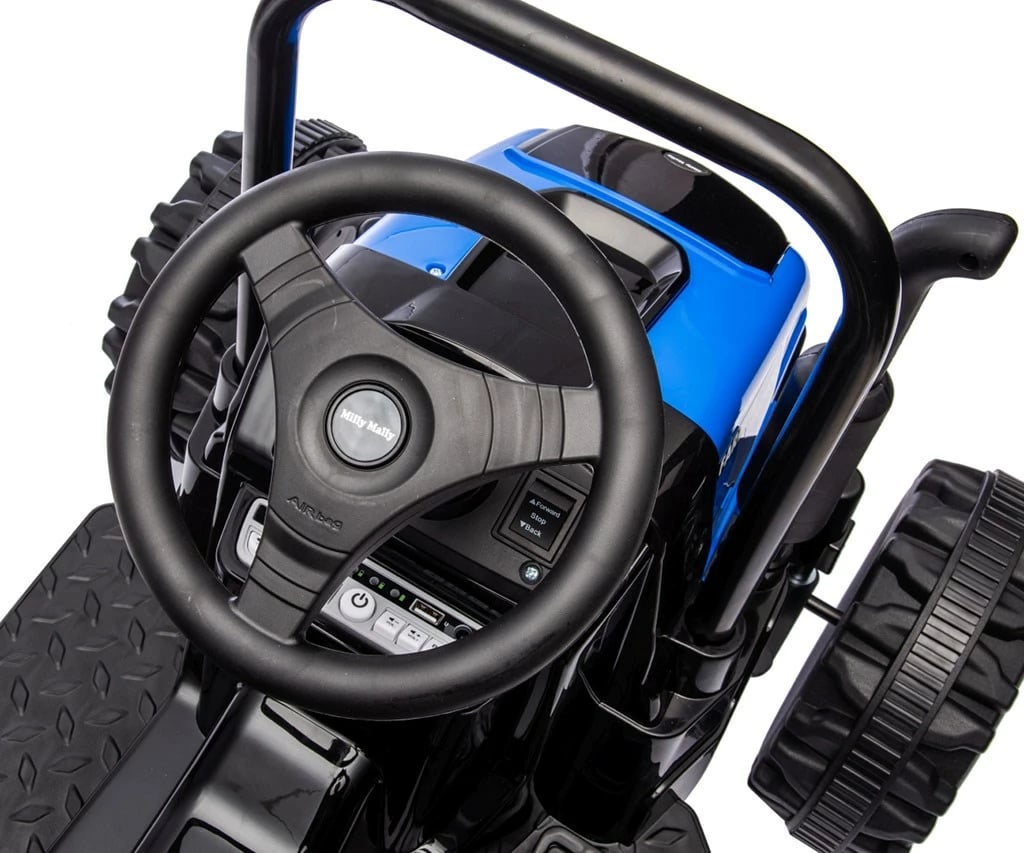 Traktor elektrik me rimorkio, Milly Mally Farmer, 12V 7Ah 2x35W, shpejtësi 3-5 km/h, telekomandë, blu