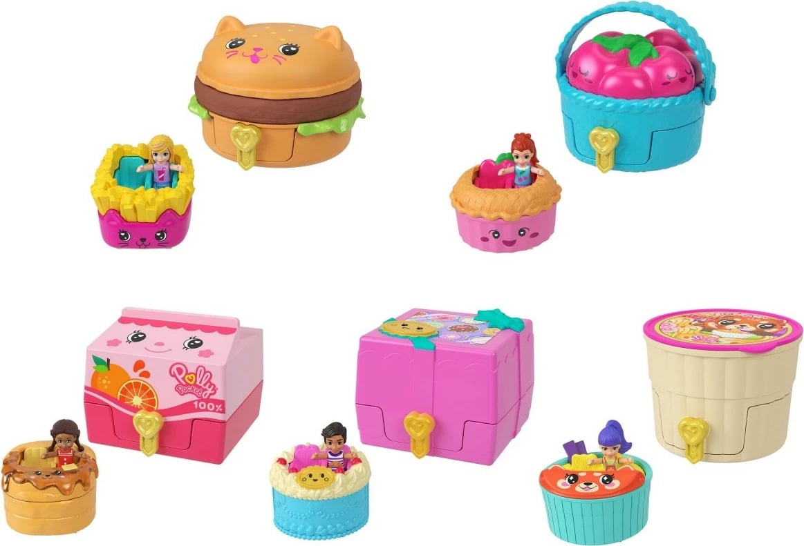 Set lodrash Polly Pocket Snack Surprise, Mattel JCR44, me mikrolalkë dhe aksesorë, shumëngjyrëshe