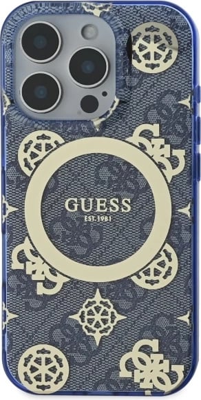 Mbështjellës Guess Peony On 4G MagSafe për iPhone 16 Pro, Blu