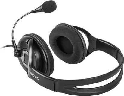 Kufje Natec Bear 2, me tel, mikrofon boom dhe rregullim të zërit, të zeza