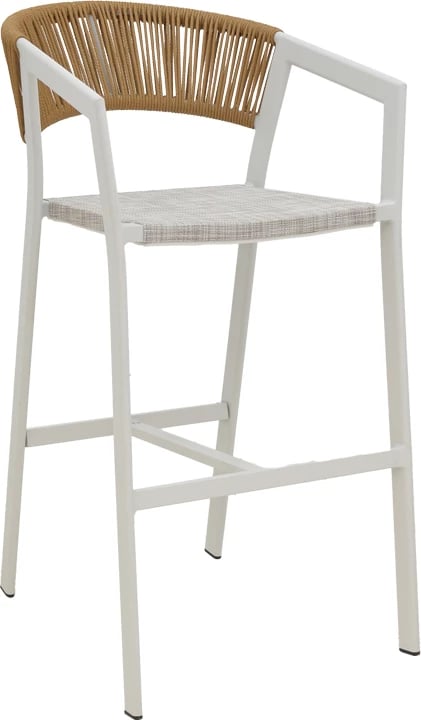 Karrige për bar alumini Phoenix, e grumbullueshme, kornizë e bardhë-tekstilen natyrale rattan, 53x58x103cm