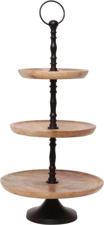 Stendë trekatëshe NIKISI, dru mango, alumini i zi, 30x30x60cm