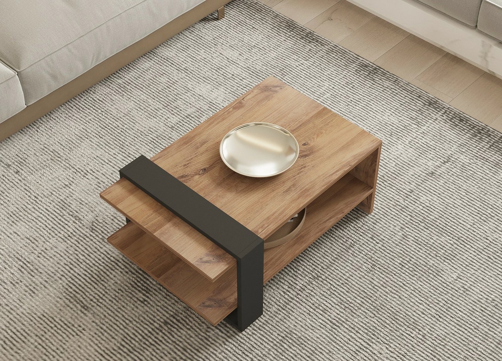 Tavolinë kafeje Hanah Home, Ova, dy nivele, ngjyrë lis dhe antracit