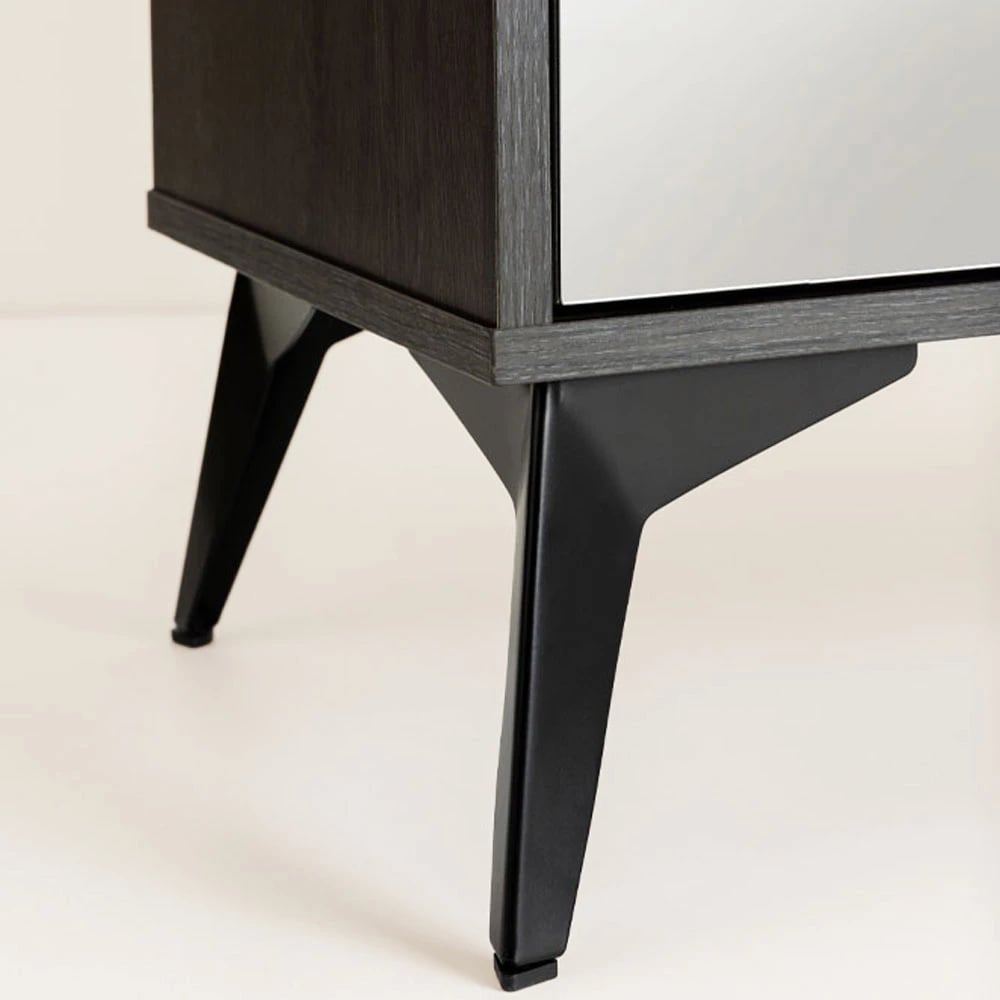 Komodë Specchio me 6 sirtarë, ngjyrë lis i zi, pasqyrë, 120x39x80