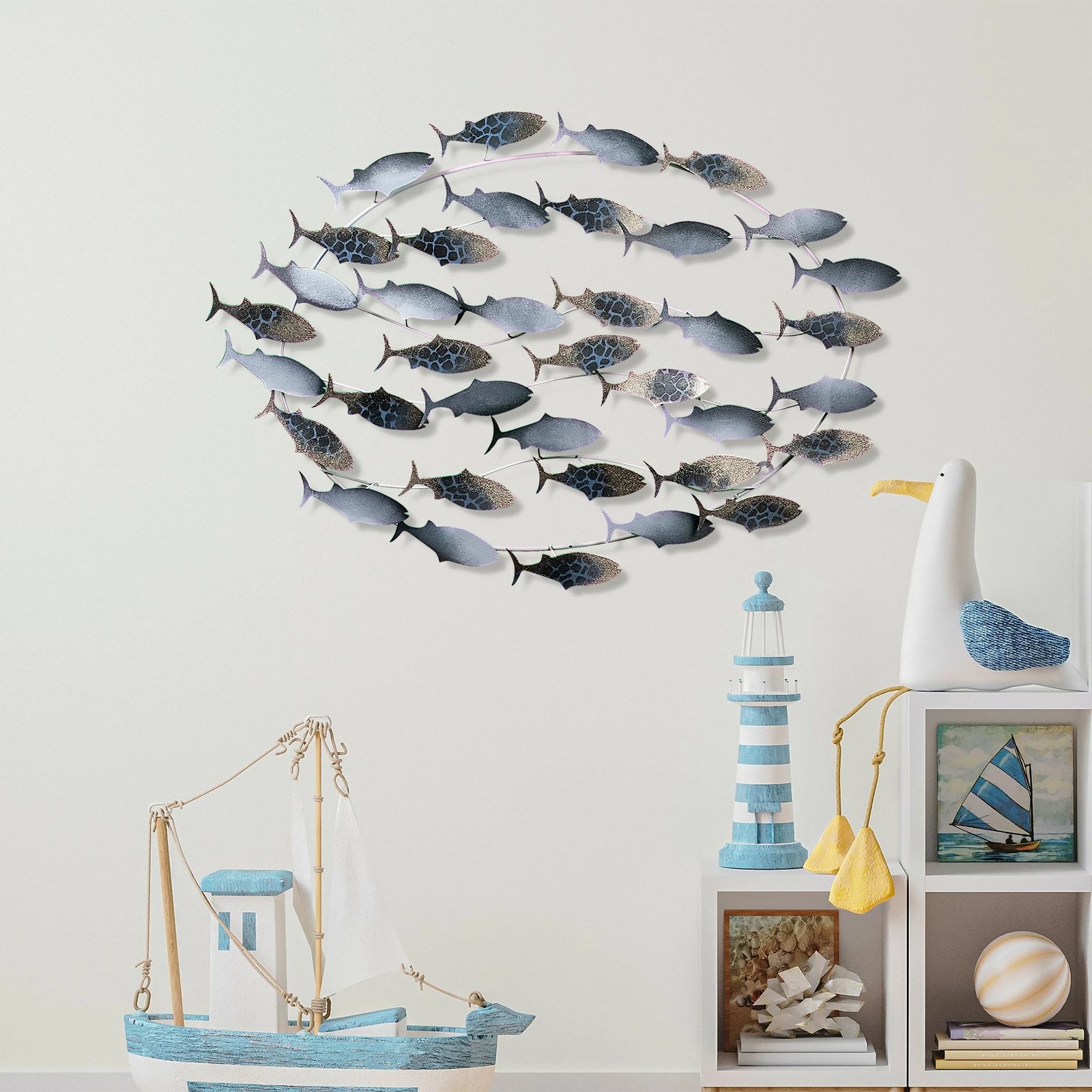 Aksesor dekorativ metalik për mur, Wallity, Alabalık 3, shumëngjyrësh, 94x58x4cm