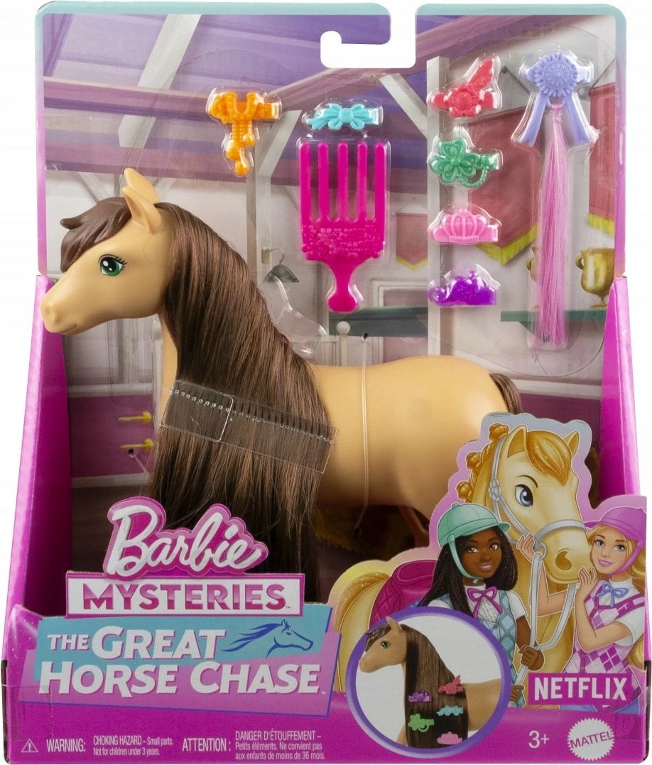 Lodër kalë Barbie Mysteries The Great Horse Chase Pepper me flokë të gjatë për stilim, Bezhe/Kafe