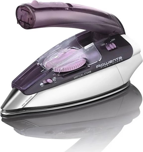 Hekur me avull udhëtimi, Rowenta, First Class DA1511F1, 1000W, depozitë 70 ml, tension i dyfishtë, dorezë e palosshme, bardhë-vjollcë