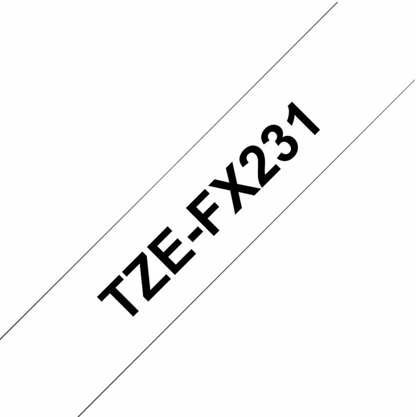 Kasetë etiketuese Brother TZe-FX231, 12mm, e zezë mbi të bardhë, 8m