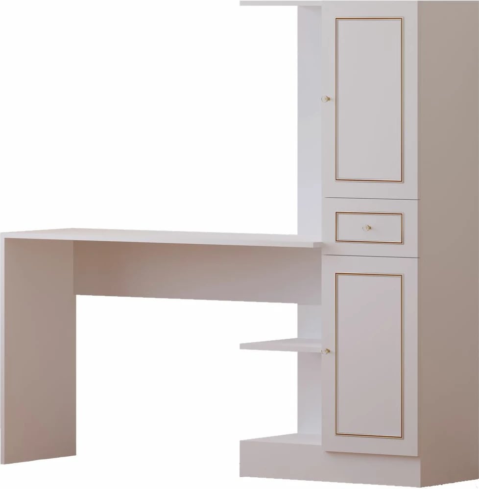 Tavolinë pune me raft librash, ngjyrë e bardhë mat, Skye Decor, Rb-087