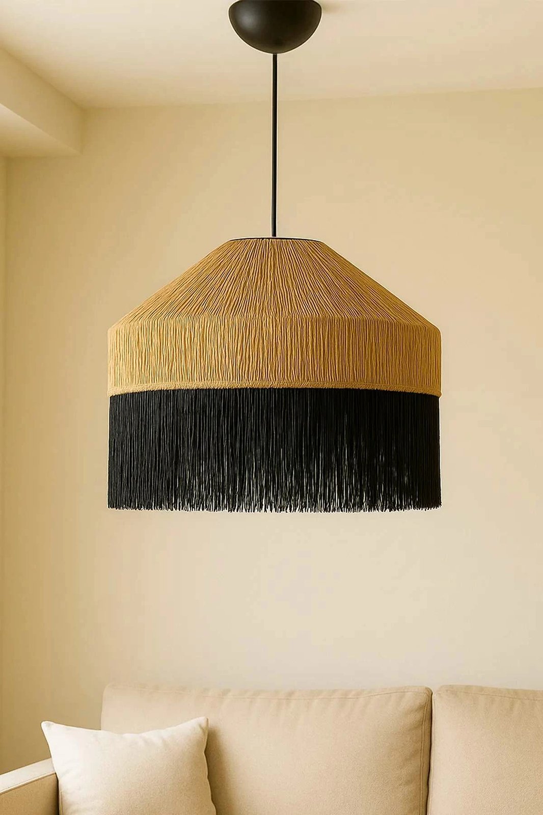 Llambë tavani Opviq, Fiora, makrame, bezhë dhe e zezë