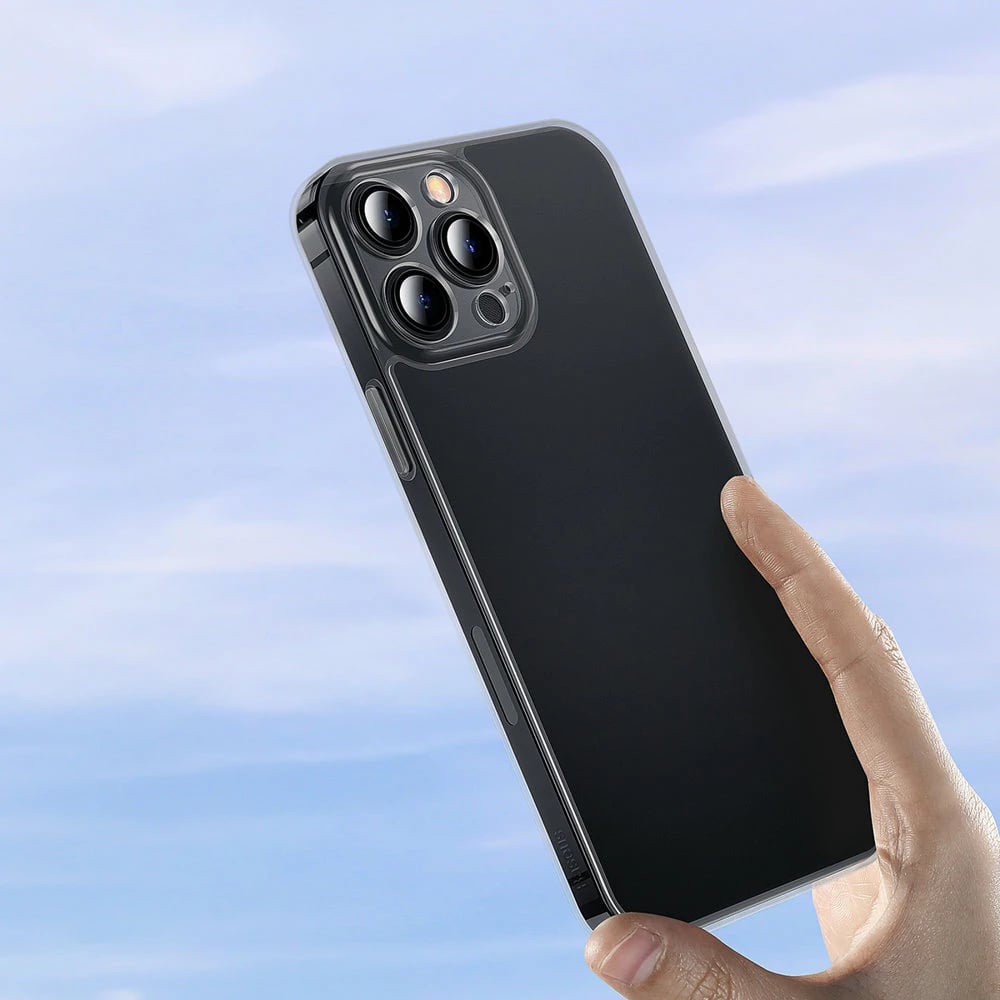 Mbështjellës Baseus Frosted Glass Case për iPhone 13 Pro, xham i mat, kornizë xheli, e zezë