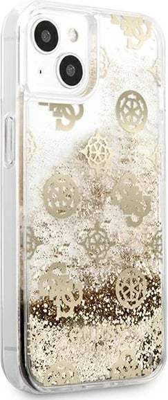 Mbështjellës Guess Peony Liquid Glitter për iPhone 13 mini 5.4", ari