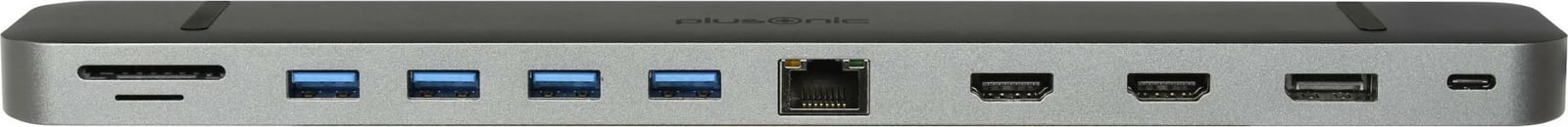 Adapter USB-C Plusonic 9n1 me HDMI, DP, LAN, 4xUSB, lexues kartelash, gri