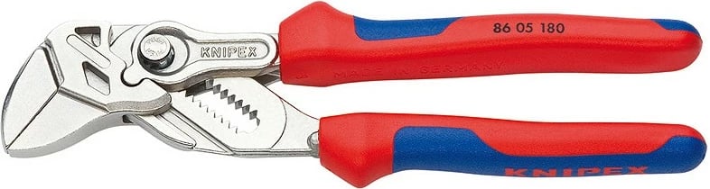 Kllapa rregulluese Knipex 86 05 180, 180mm, çelik krom-vanadium, dorezë plastike, kuqe/blu
