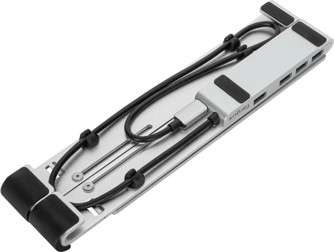Qëndrim laptopi Targus Portable Stand, USB-A Hub, alumini, 4x USB 3.2, argjendtë