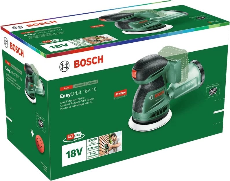 Lëmues orbital Bosch EasyOrbit 18V-10, 2.5Ah, pa kabllo, zi/gjelbër