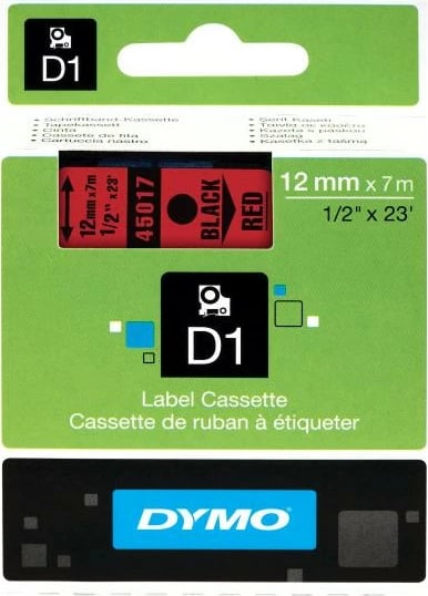 Shirit etiketimi, Dymo, D1 45017 (S0720570), 12 mm x 7 m, i kuq me tekst të zi