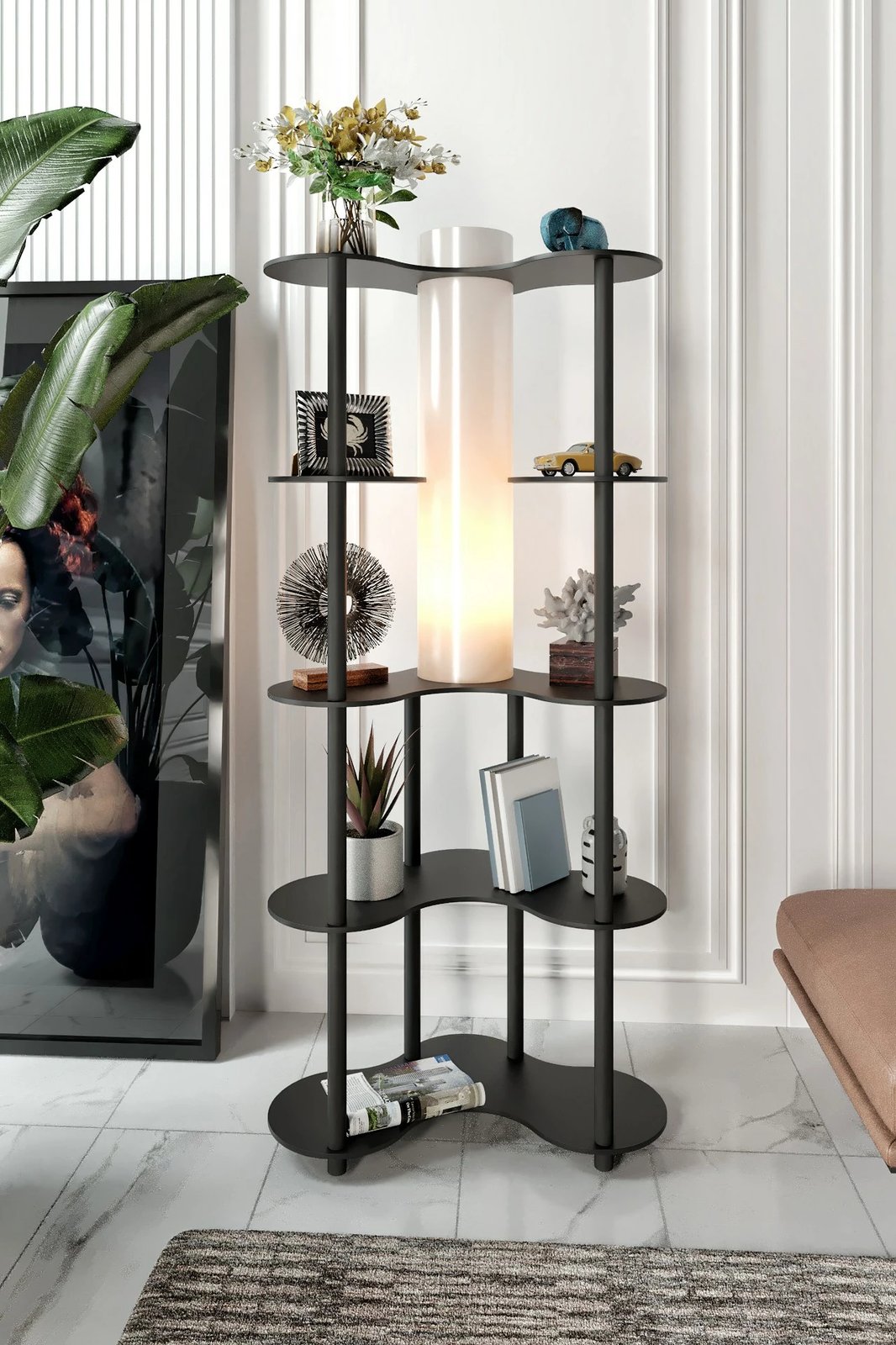 Raft modern për shtëpi ose zyrë, ngjyrë e zezë, Opviq KS-11112