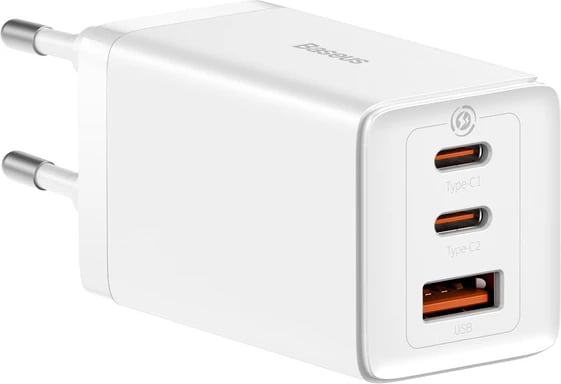 Karikues muri Baseus GaN5 Pro, 65W, 2x USB-C, 1x USB-A, me kabllo USB-C, Bardhë