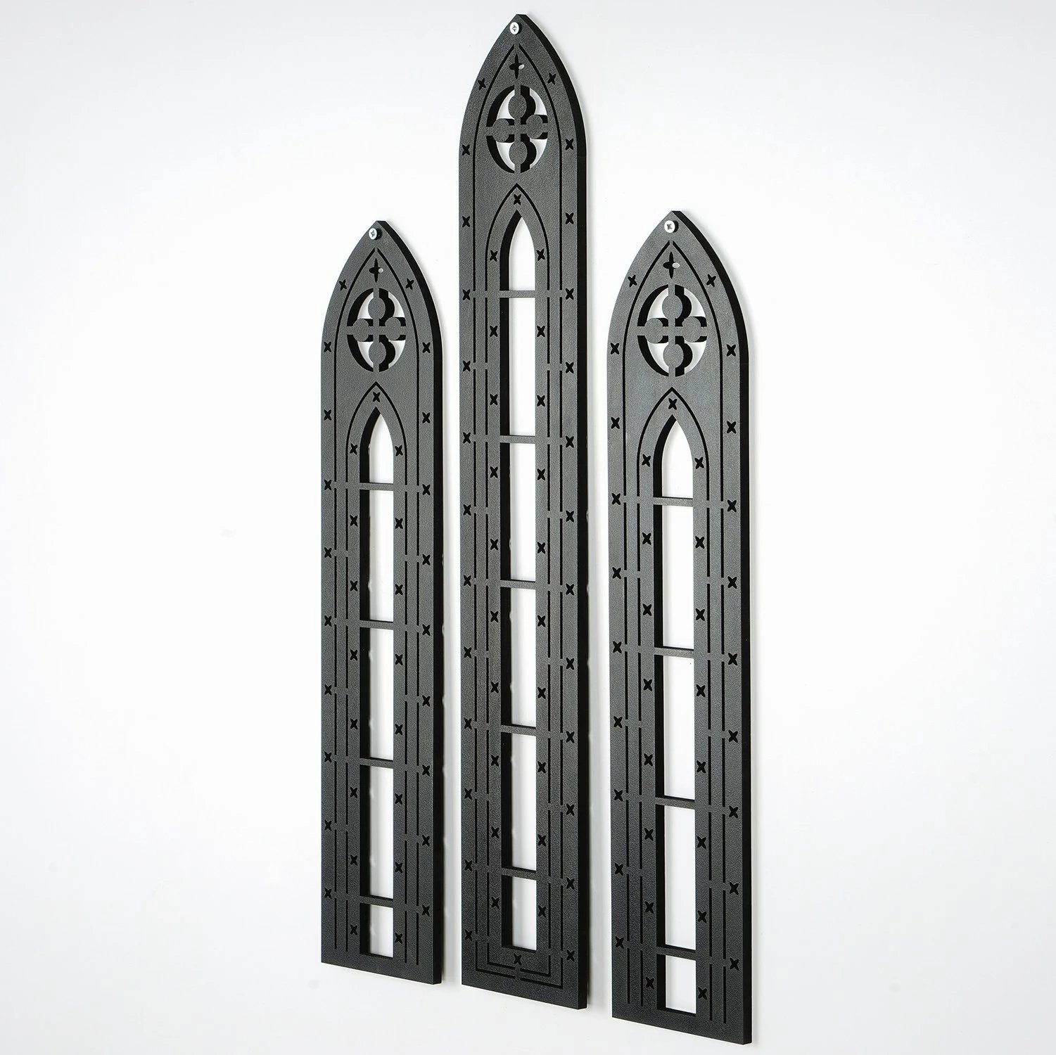 Aksesor dekorativ prej druri për mur, Wallity, CRY022, set prej 3 copash, ngjyrë e zezë