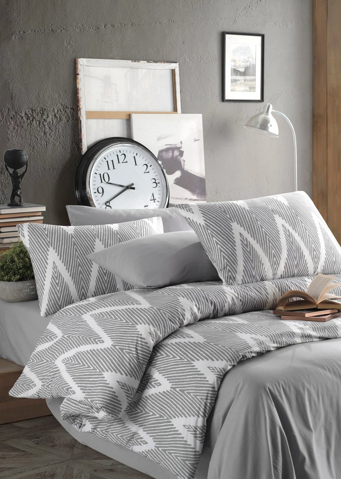 Set mbulesë për jorgan dopio, Olivia, ngjyrë gri-bardhë