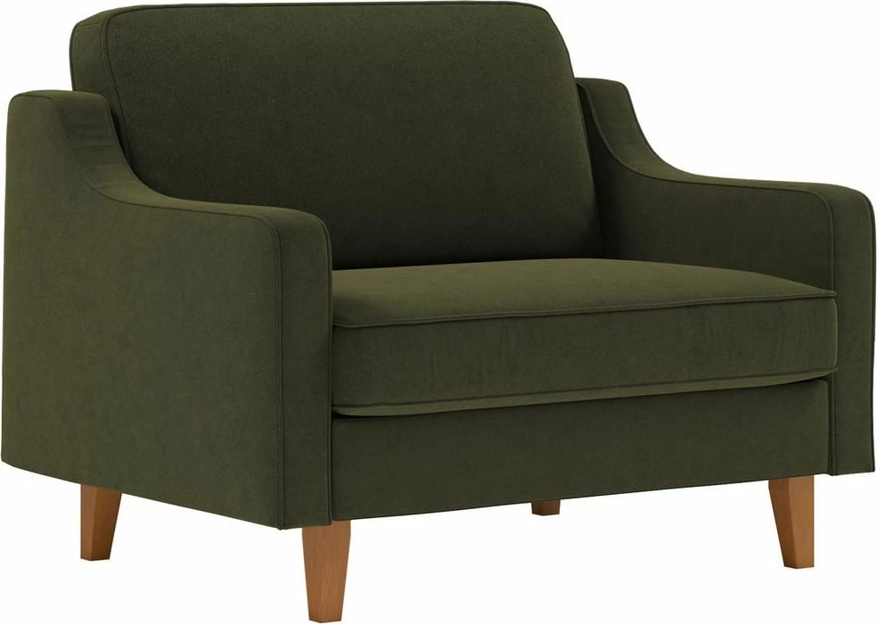 Divan një vendësh Robin, ngjyrë jeshile vaji, këmbë druri arre