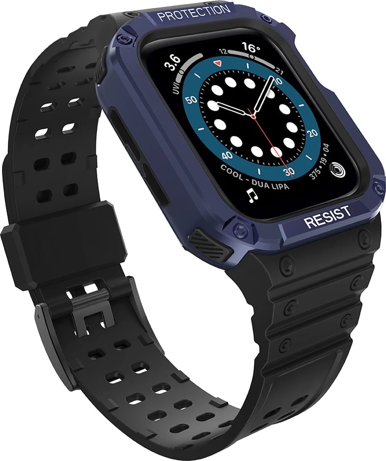 Rrip me kasë mbrojtëse për Apple Watch Hurtel, 45/44/42mm, e zezë/e kaltër