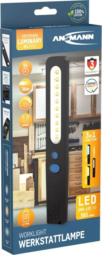 Llambë inspektimi ANSMANN WL390R, LED, 1200 mAh, e zezë