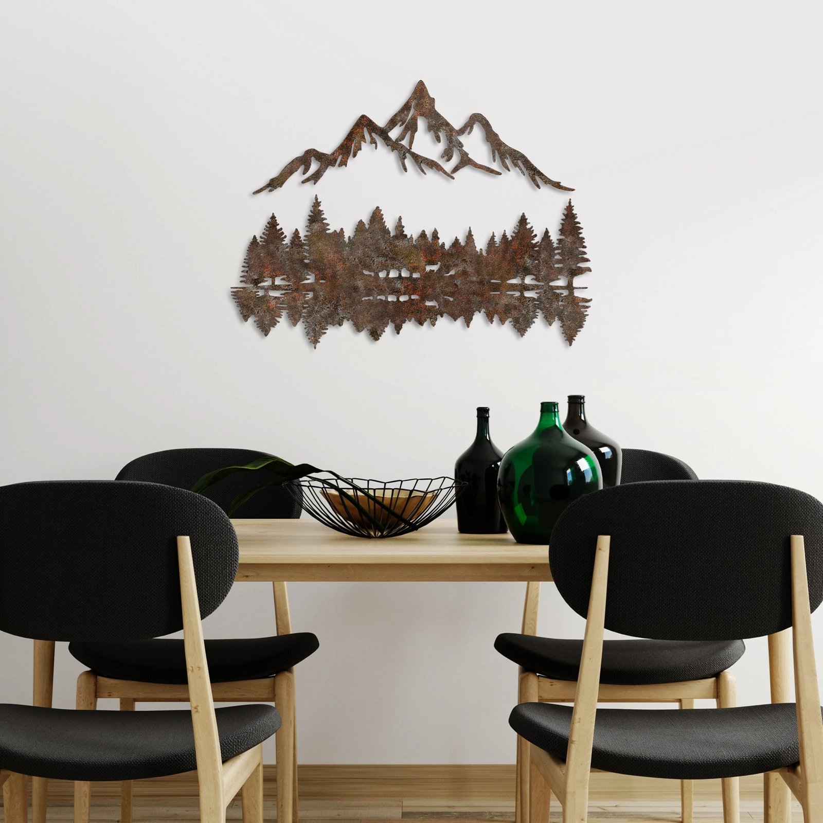 Aksesor dekorativ metalik për mur, peizazh me ngjyrë të ndryshkur, Wallity