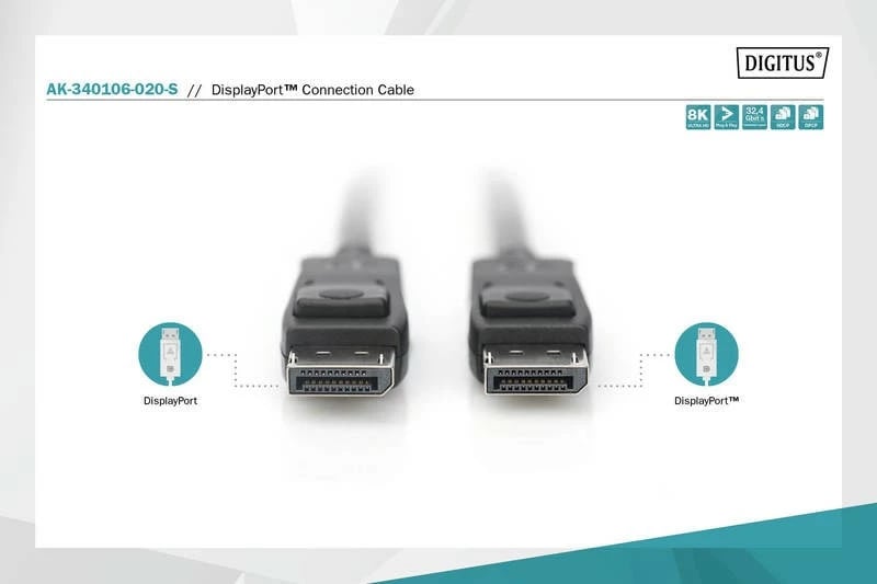 Kabllo DisplayPort Digitus AK-340106-020-S, 2m, 8K, E zezë