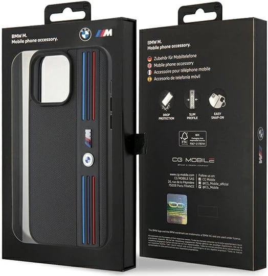 Mbështjellës BMW Tricolor M Collection për iPhone 15 Pro, i zi