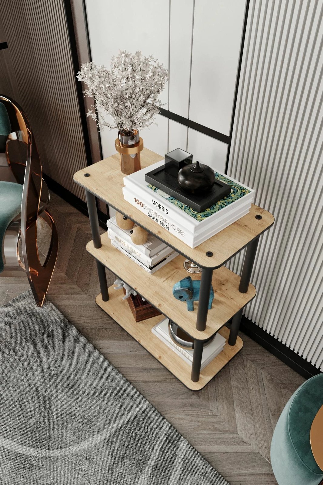 Raft librash, 3 kate, ngjyrë lisi, Skye Decor