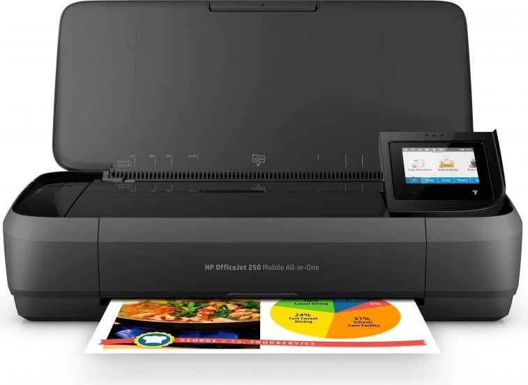 Printer multifunksional HP OfficeJet 250 Mobile CZ992A#BHC, inkjet, AIO portativ me bateri, Wi‑Fi Direct, 6.5–8 ppm