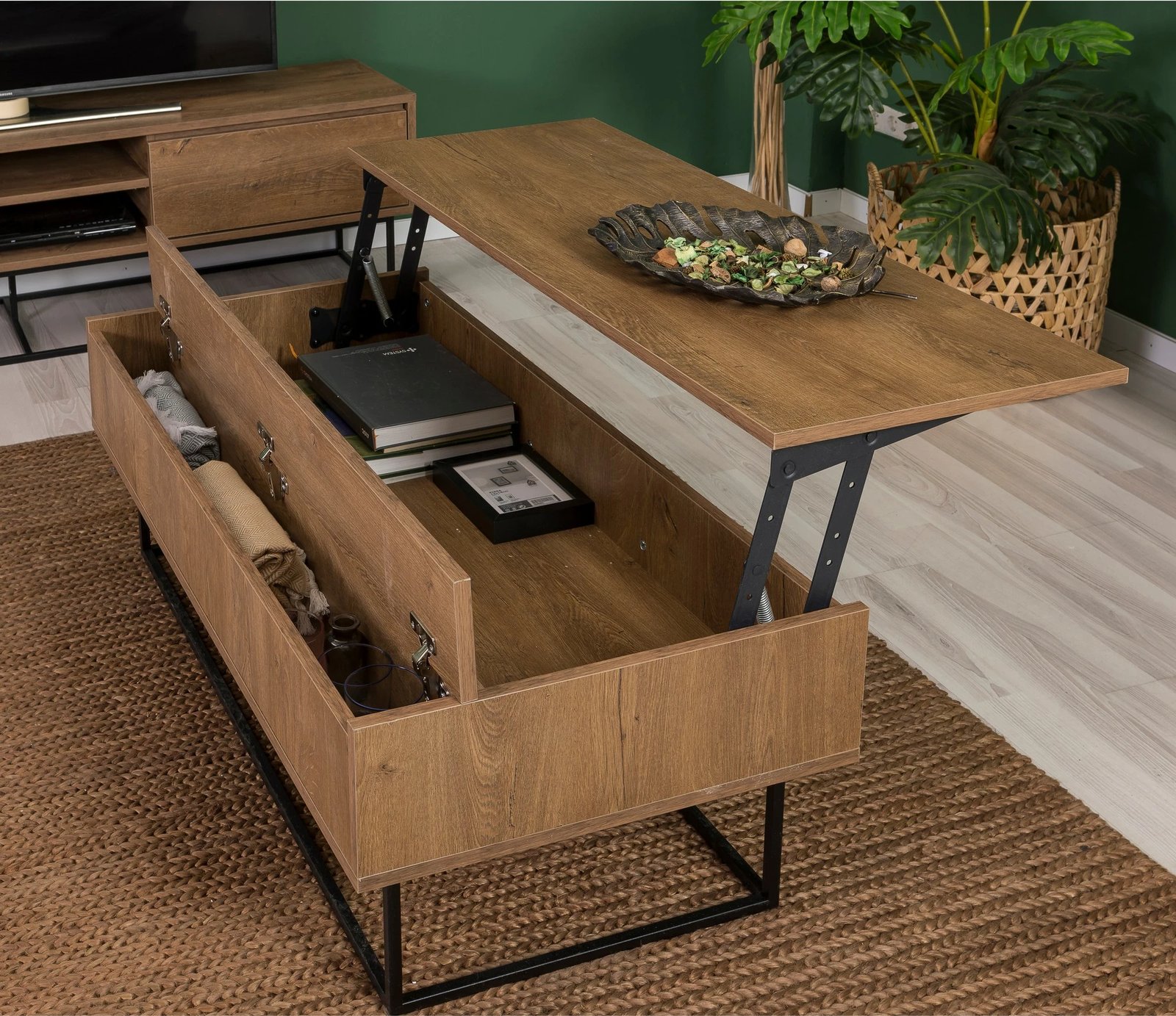 Set mobiljesh për dhomë dite, Laxus Takım 9, ngjyrë arre dhe e zezë