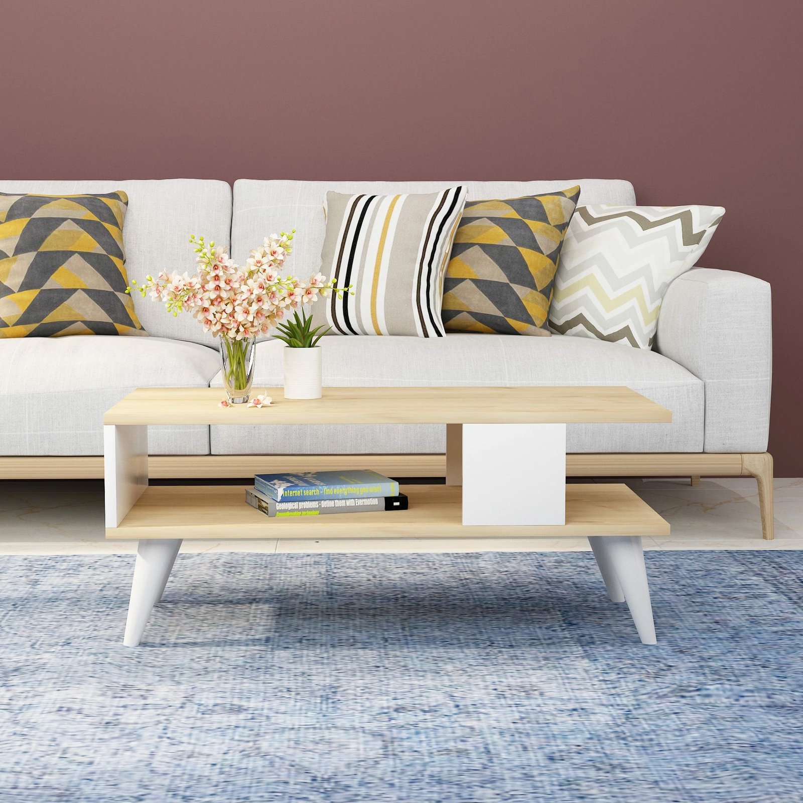 Tavolinë kafeje Hanah Home, Ayca - ngjyrë safir, e bardhë