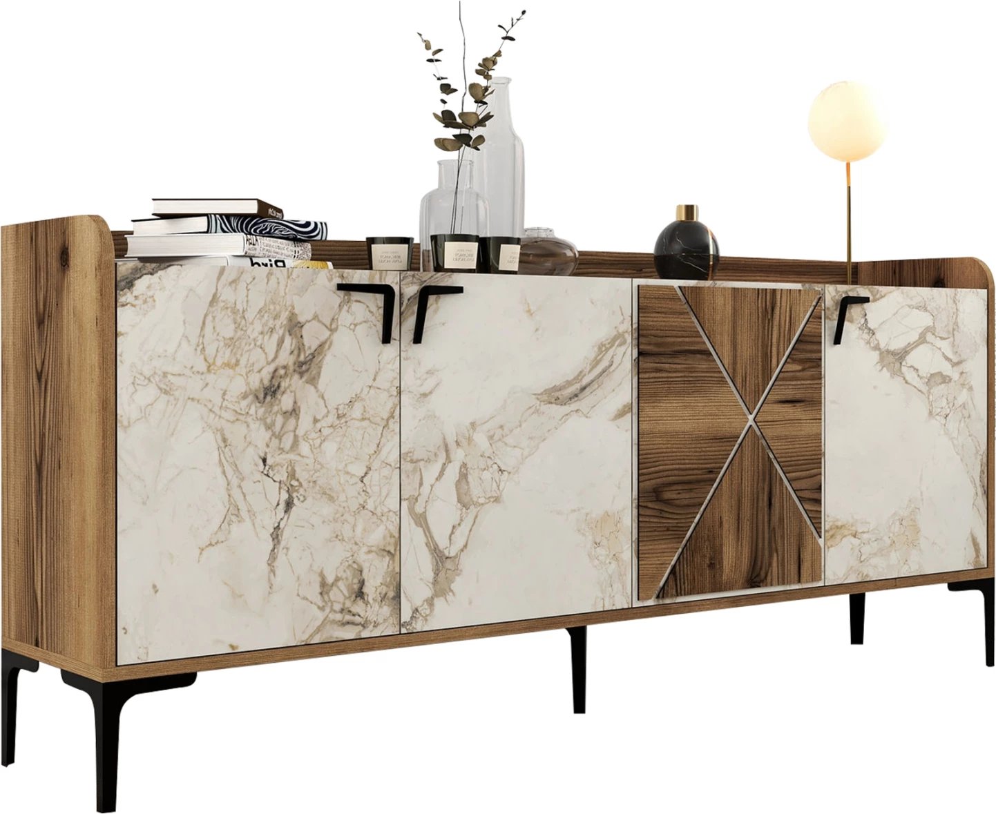 Bufe melamine, pamje arre dhe mermer të bardhë, 180x35x78H cm, FH9433.02