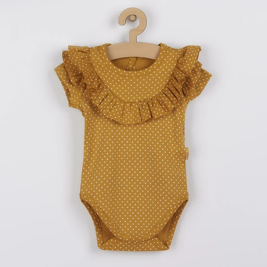 Body bebe me mëngë të shkurta, Nicol Michelle, 100% pambuk, madhësia 92 (18-24 muaj), e verdhë mustard me pika