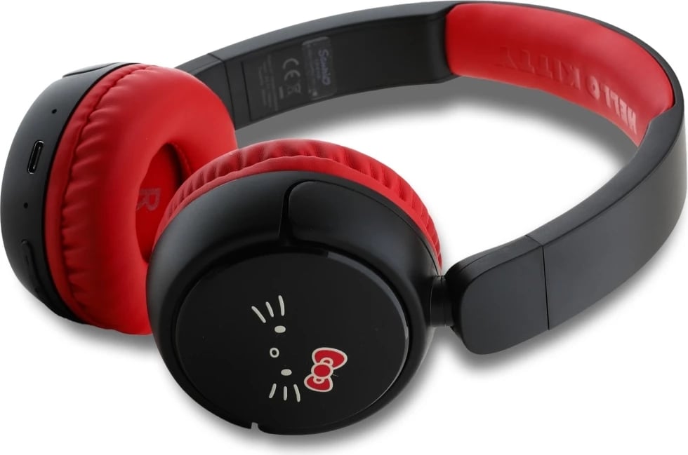 Kufje Bluetooth Hello Kitty Face Logo, on-ear, 30 orë, USB-C, Kuqe