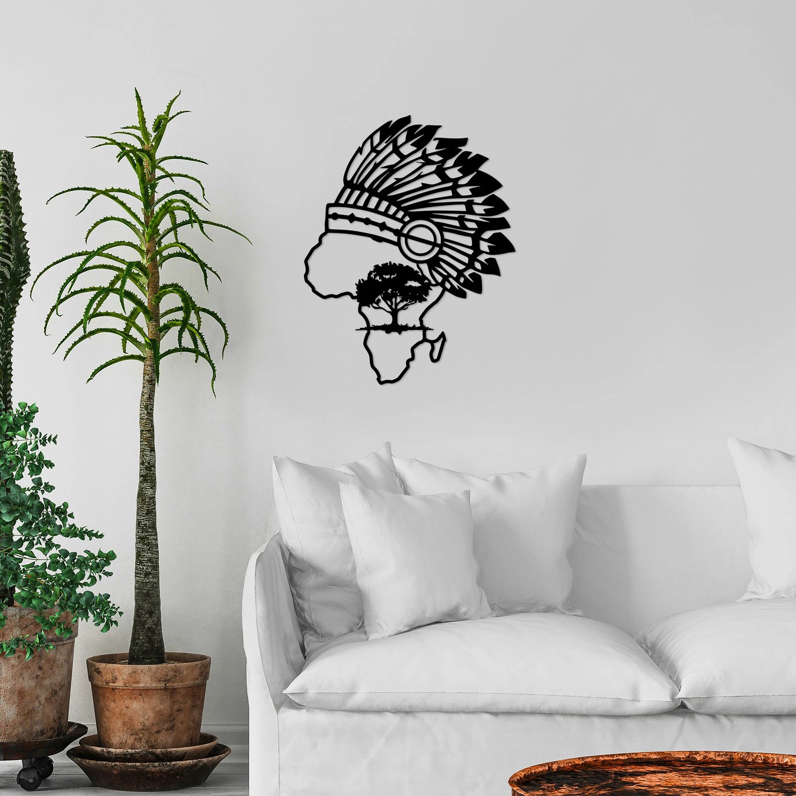 Aksesor dekorativ metalik për mur Wallity, afrikan, 55x70cm