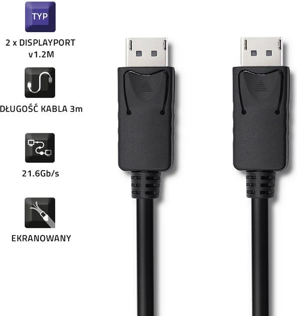Kabllo DisplayPort Qoltec 50374, 3m, e zezë